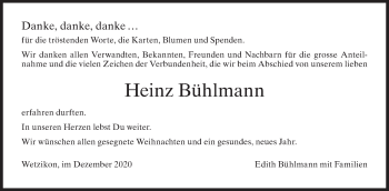 Traueranzeige von Heinz Bühlmann von AvU