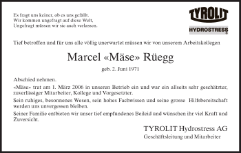 Traueranzeige von Marcel  Rüegg von AvU