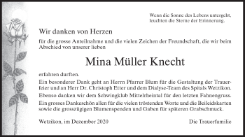 Traueranzeige von Mina Müller Knecht von AvU