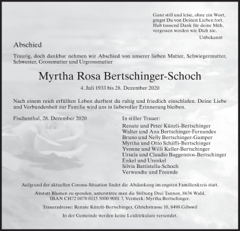 Traueranzeige von Myrtha Rosa Bertschinger-Schoch von AvU