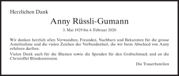 Traueranzeige von Anny Rüssli-Gumann von ZO solo