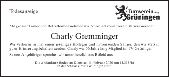 Traueranzeige von Charly Gremminger von AvU