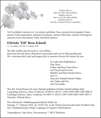 Traueranzeige von Elfriede Boos-Künzli von ZO solo