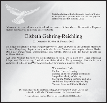 Traueranzeige von Elsbeth Gehring-Reichling von VO solo