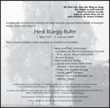 Traueranzeige von Hedi Rüegg-Rufer von ZO solo