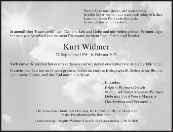 Traueranzeige von Kurt Widmer von ZO solo
