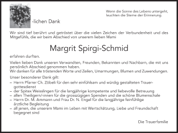 Traueranzeige von Margrit Spirgi-Schmid von ZO solo