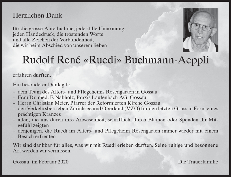  Traueranzeige für Rudolf René Buchmann-Aeppli vom 14.02.2020 aus AvU