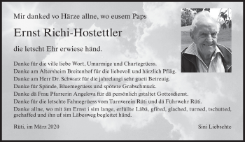 Traueranzeige von Ernst Richi-Hostettler von AvU