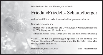 Traueranzeige von Frieda Schaufelberger von ZO solo
