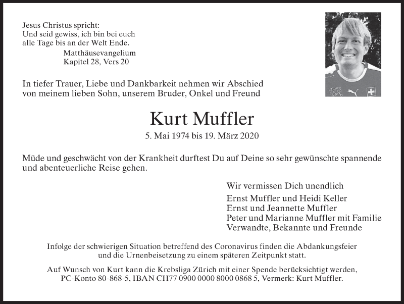  Traueranzeige für Kurt Muffler vom 25.03.2020 aus ZO solo