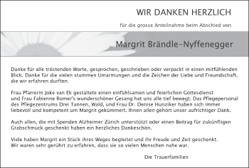 Traueranzeige von Margrit Brändle-Nyffenegger von ZO solo