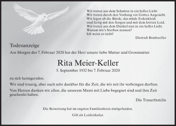 Traueranzeige von Rita Meier-Keller von AvU