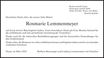 Traueranzeige von Rosmarie Lemmenmeyer von reg_1