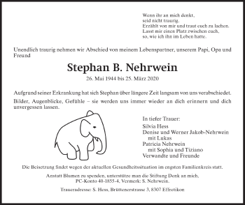 Traueranzeige von Stephan B. Nehrwein von ZO solo