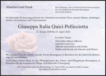 Traueranzeige von Giuseppa Italia Quici-Pellicciotta von reg_4