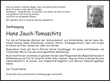 Traueranzeige von Hans Jauch-Tomaschitz von GL solo