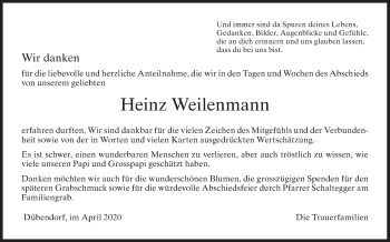 Traueranzeige von Heinz Weilenmann von VO solo
