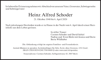 Traueranzeige von Heinz Alfred Schoder von ZO solo