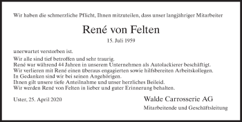 Traueranzeige von René von Felten von ZO solo