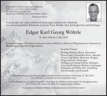 Traueranzeige von Edgar Karl Georg  Wöhrle von ZO solo