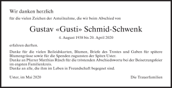 Traueranzeige von Gustav Schmid-Schwenk von ZO solo