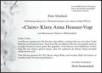 Traueranzeige von Klara Anna Heusser-Vogt von ZO solo
