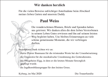 Traueranzeige von Paul Weiss von AvU