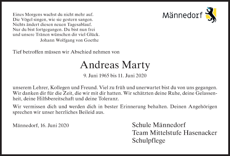  Traueranzeige für Andreas Marty vom 17.06.2020 aus AvU
