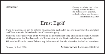 Traueranzeige von Ernst Egolf von ZO solo