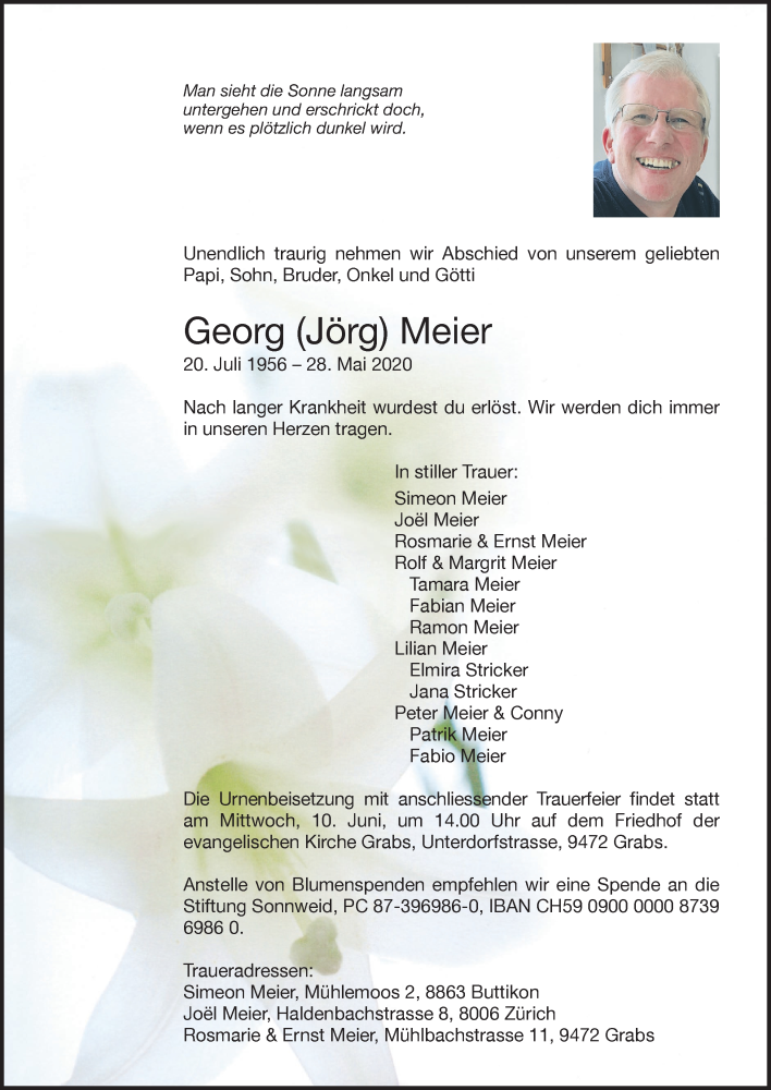  Traueranzeige für Georg Meier vom 05.06.2020 aus AvU