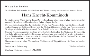Traueranzeige von Hans Knecht-Komminoth von AvU
