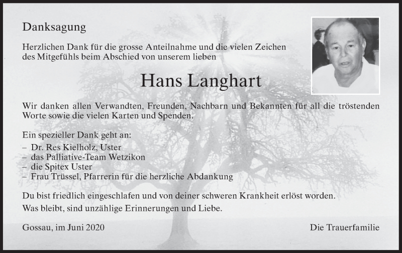  Traueranzeige für Hans Langhart vom 12.06.2020 aus AvU