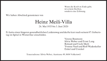 Traueranzeige von Heinz Meili-Villa von AvU