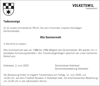 Traueranzeige von Otto Dummermuth von ZO solo
