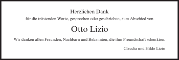 Traueranzeige von Otto Lizio von AvU