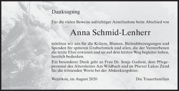 Traueranzeige von Anna Schmid-Lenherr von ZO solo