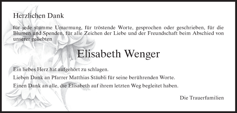  Traueranzeige für Elisabeth Wenger vom 19.08.2020 aus AvU
