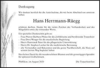 Traueranzeige von Hans Herrmann-Rüegg von AvU