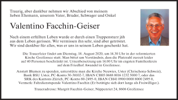 Traueranzeige von Valentino Facchin-Geiser von AvU