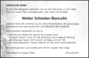 Traueranzeige von Walter Schüeber-Biancolin von AvU