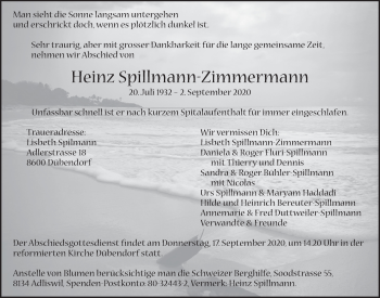 Traueranzeige von Heinz Spillmann-Zimmermann von VO solo