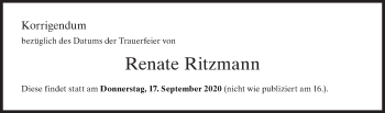 Traueranzeige von Renate Ritzmann von AvU