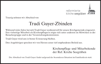 Traueranzeige von Trudi Guyer-Zbinden von AvU