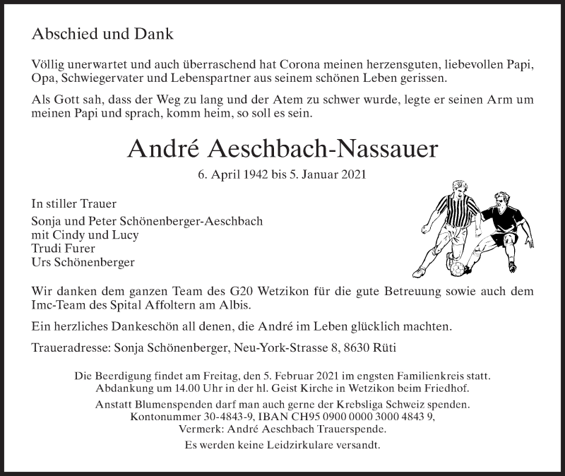  Traueranzeige für Andre Aeschbach-Nassauer vom 09.01.2021 aus AvU