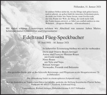 Traueranzeige von Edeltraud Füeg-Speckbacher von ZO solo