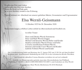 Traueranzeige von Elsa  Wernli-Geissmann von AvU