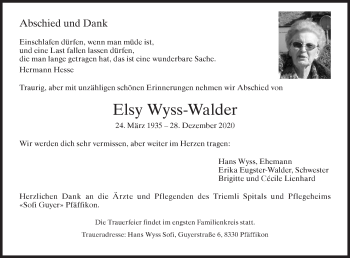 Traueranzeige von Elsy Wyss-Walder von AvU