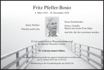 Traueranzeige von Fritz Pfeffer-Bosio von AvU