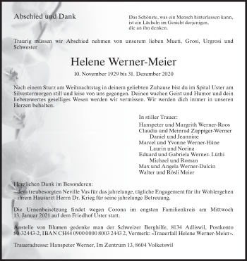 Traueranzeige von Helene Werner-Meier von AvU